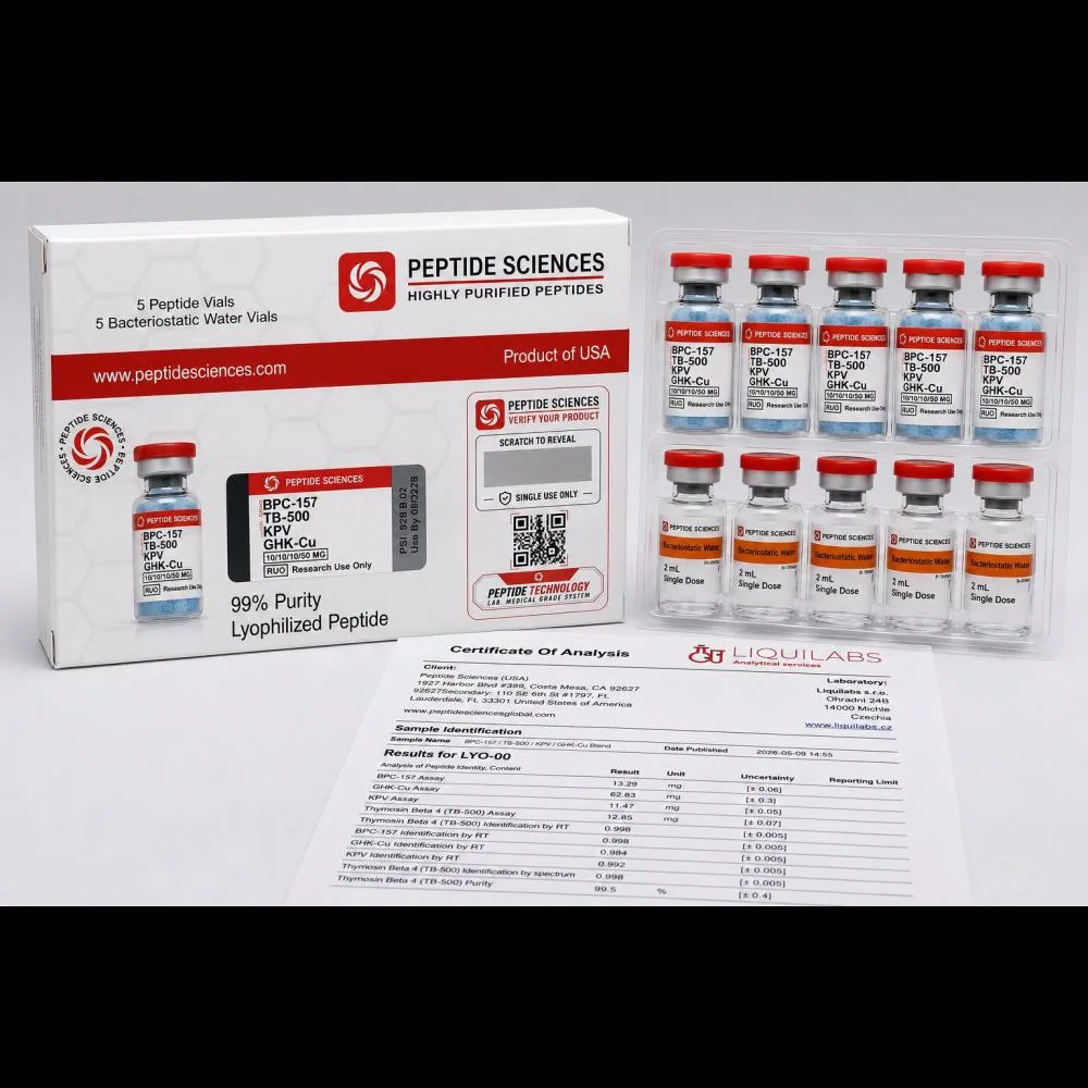 Peptide Sciences BPC-157 / TB-500 / KPV / GHK-Cu 10/10/10/50 MG (5 Flakon + 5 Solüsyon)