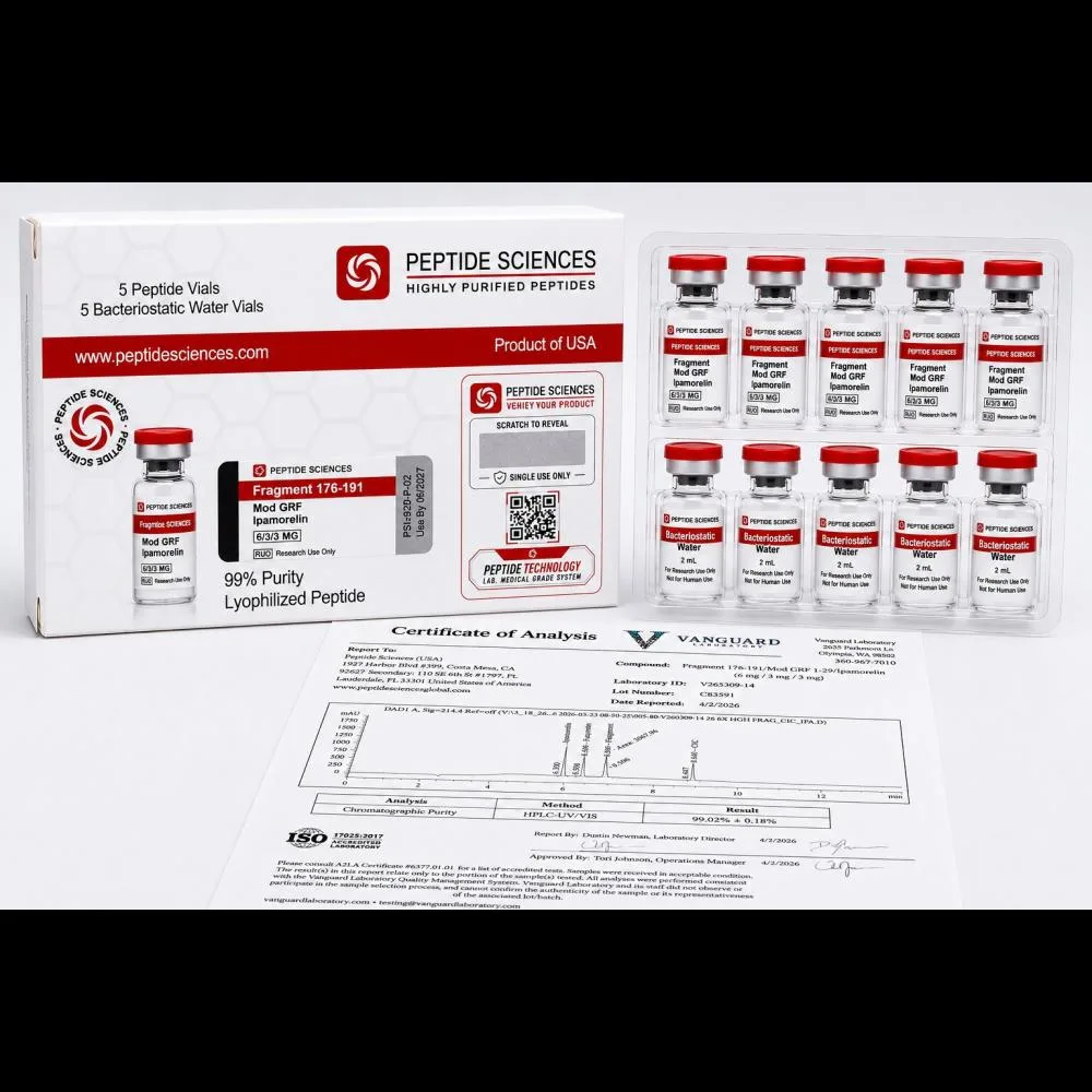Peptide Sciences HGH Frag 176-191 + Mod GRF + Ipamorelin 6/3/3 MG (5 Flakon + 5 Solüsyon)