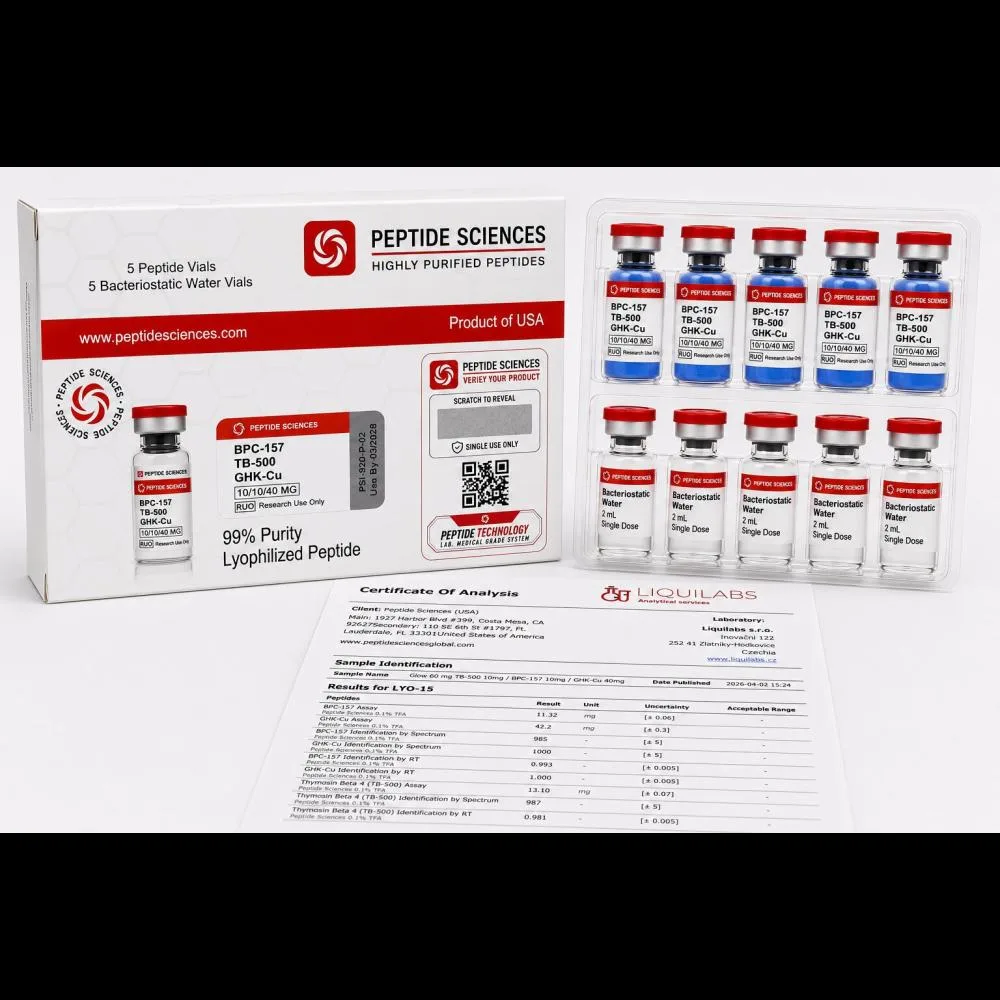 Peptide Sciences BPC-157 / TB-500 / GHK-Cu 10/10/40 MG Glow (5 Flakon + 5 Solüsyon)