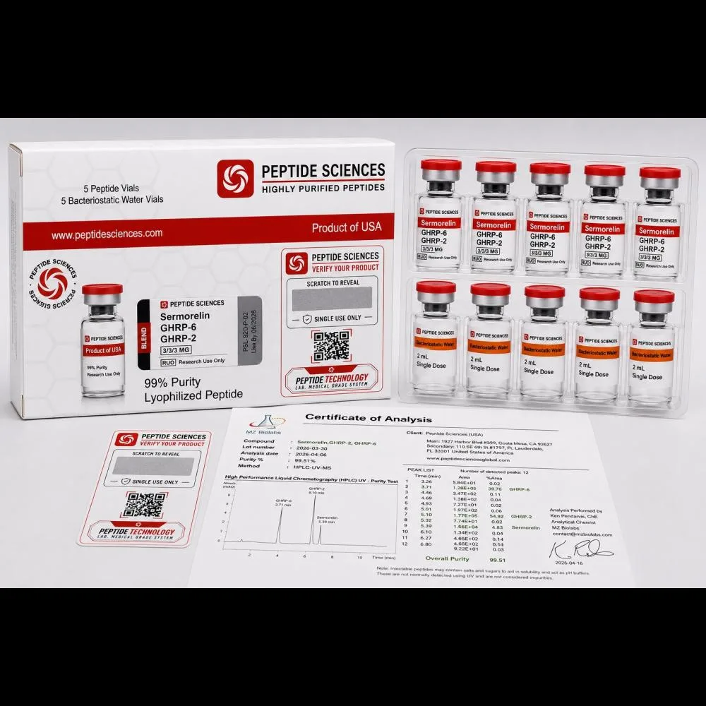 Peptide Sciences Sermorelin + GHRP-6 + GHRP-2 3/3/3 MG (5 Flakon + 5 Solüsyon)