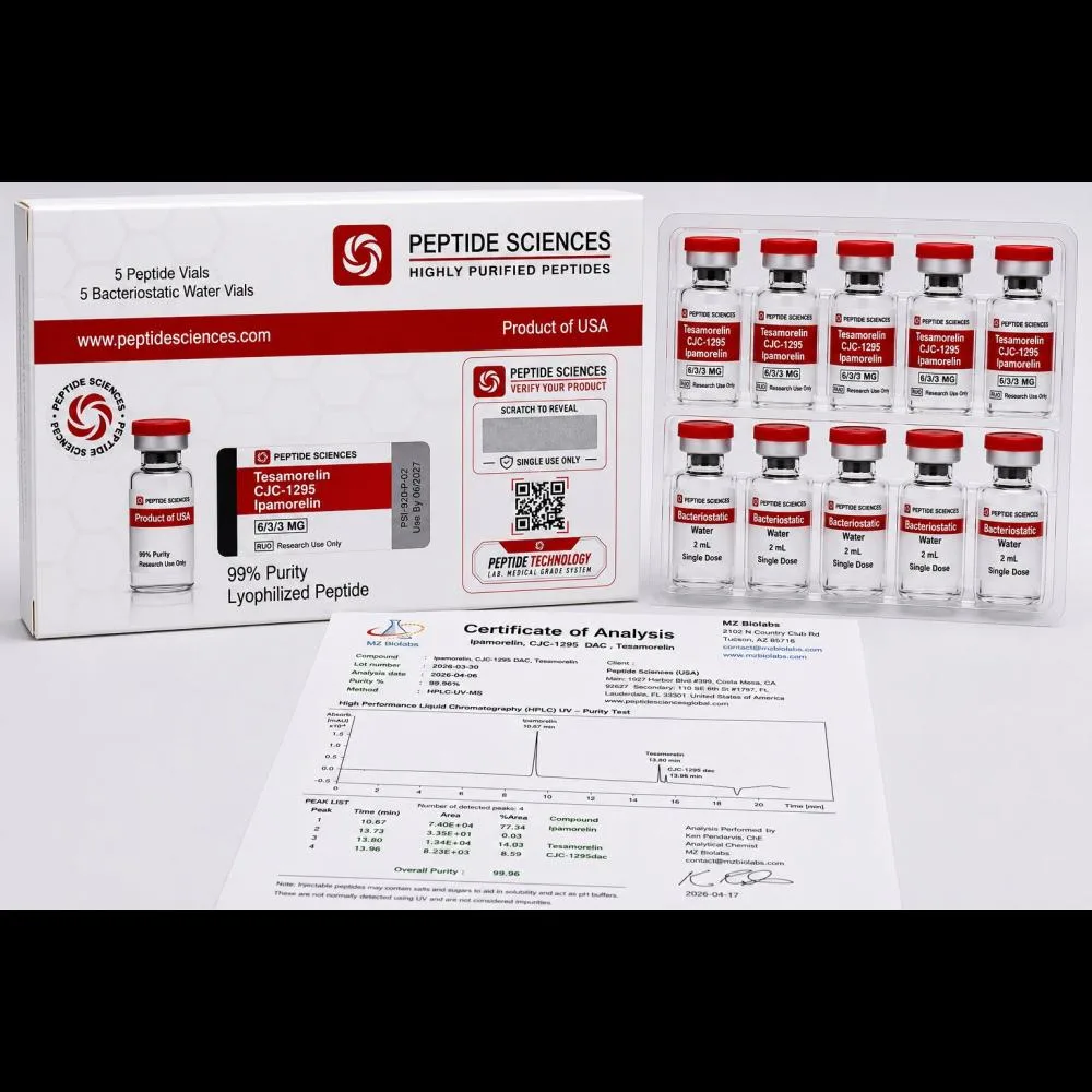 Peptide Sciences Tesamorelin + CJC + Ipamorelin 6/3/3 MG (5 Flakon + 5 Solüsyon)